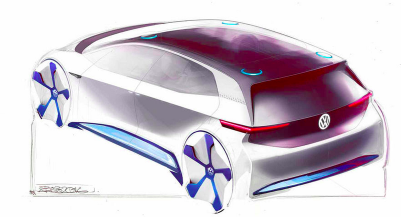 Illustration for article titled These Sketches Of Volkswagen's Upcoming Electric Car Show A Badass Little Hatchback